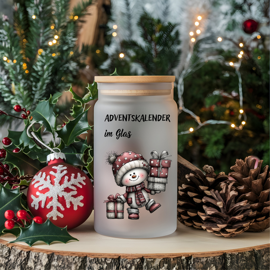 A4 Bogen Rub ON Sticker Adventskalender im Glas, Schneemann, randlose Rubons