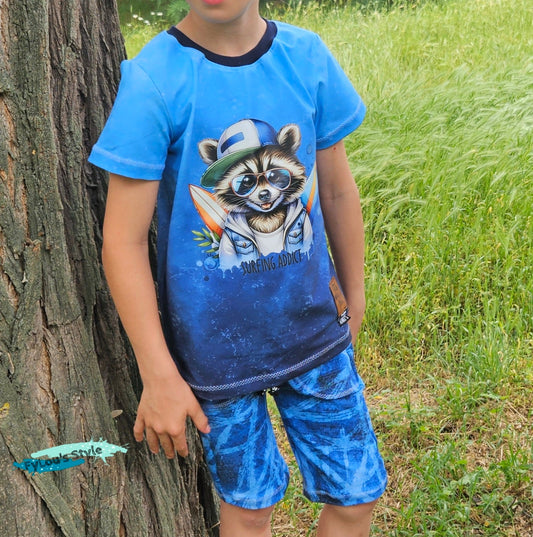 Bügelbild Waschbär cool Surfing Fylou's Style