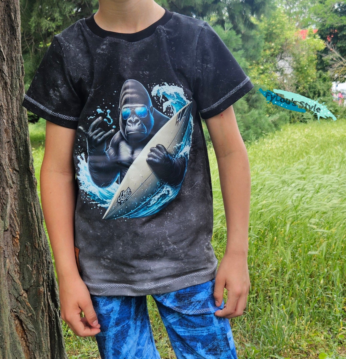 Bügelbild Gorilla mit Surfboard #1 Fylou's Style