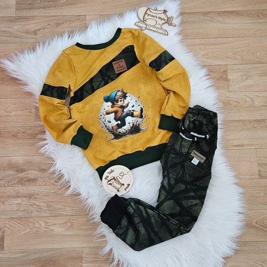 Bügelbild Junge springt in Pfütze #5