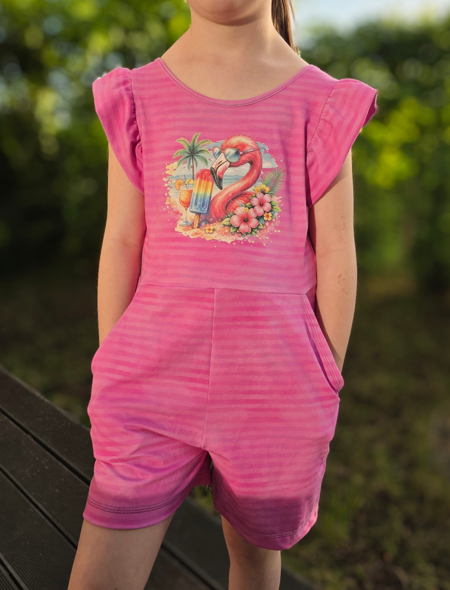 Bügelbild Tropischer Flamingo mit Cocktail