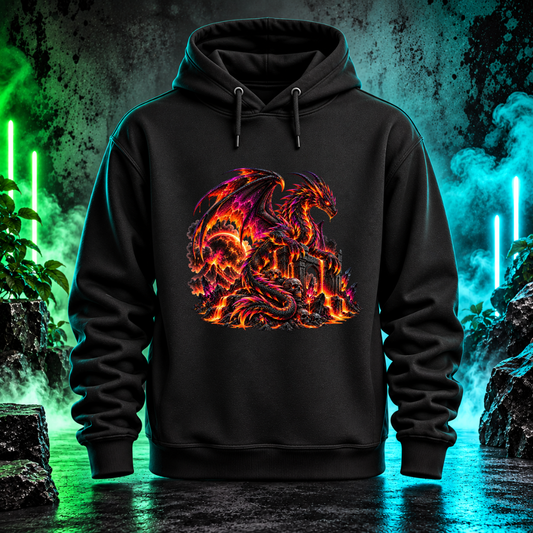 Bügelbild Neondrache über Lava-Ruinen