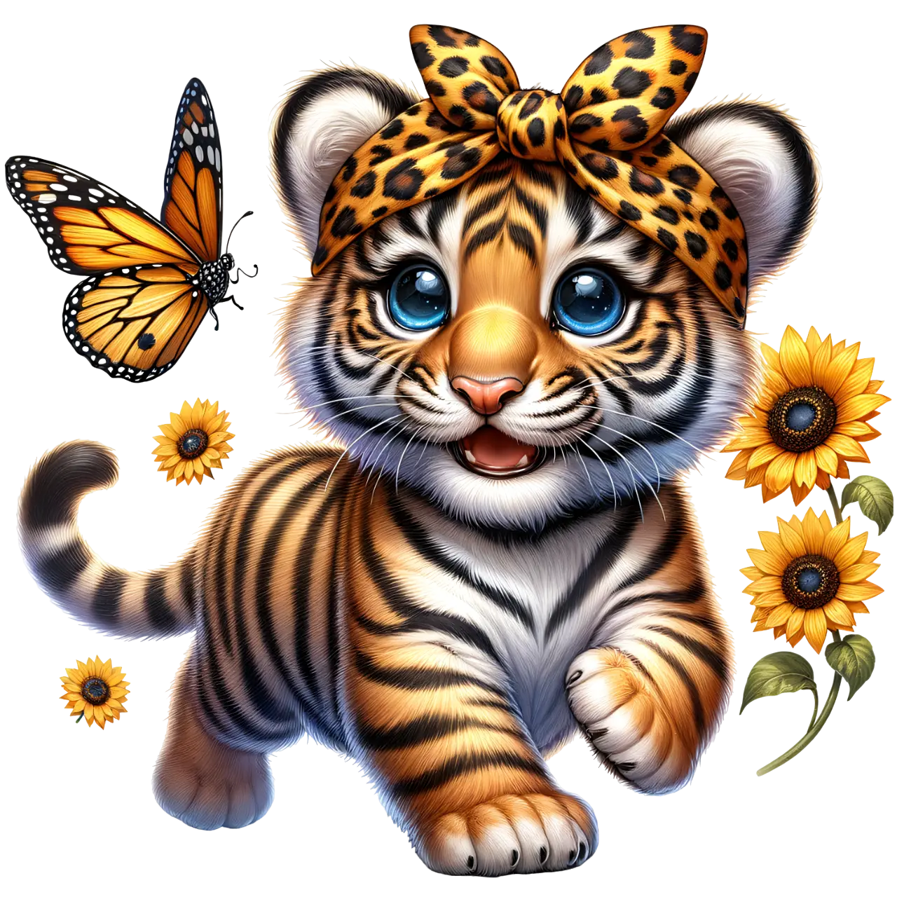 Bügelbild Tiger mit Sonnenblumen #1 Fylou's Style