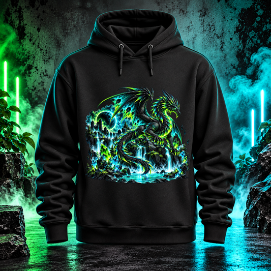 Bügelbild Neondrache über leuchtenden Kristallfällen