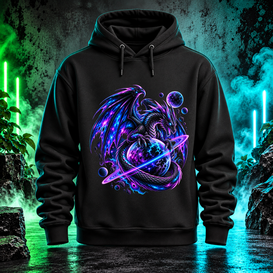 Bügelbild Neondrache über dem leuchtenden Planeten