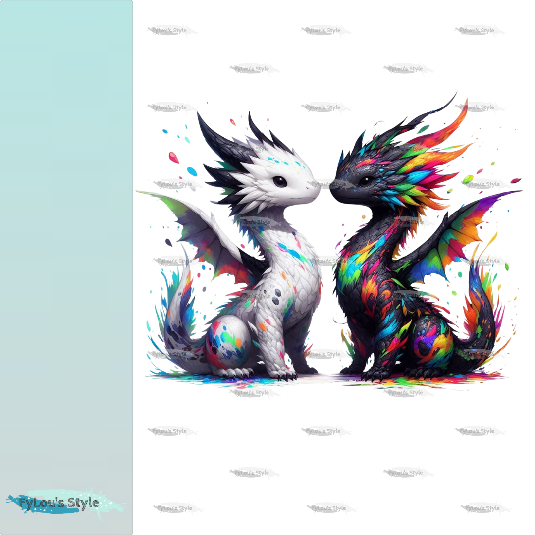 Bügelbild 2 Drachen mit Farbkleksen #1 Fylou's Style