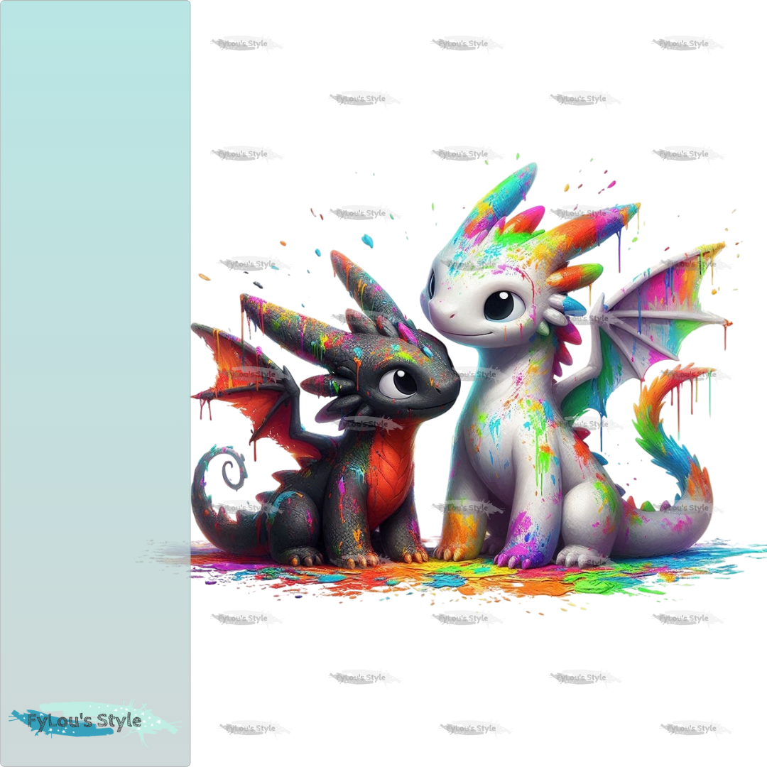 Bügelbild 2 Drachen mit Farbkleksen #2 Fylou's Style
