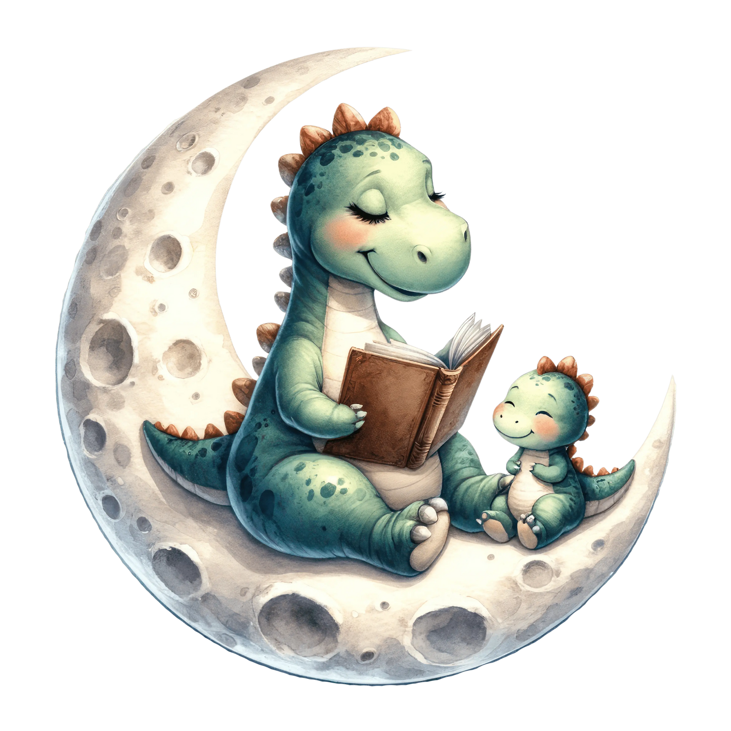Bügelbild Mama und Baby Dino liest auf dem Mond - Fylou's Style