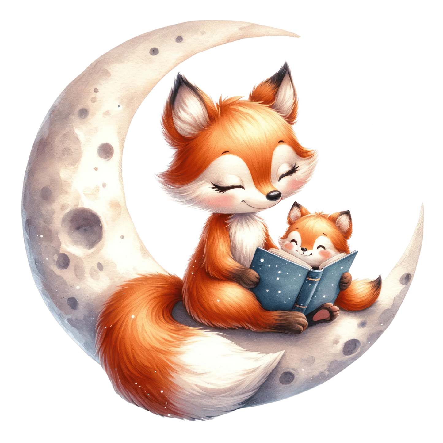 Bügelbild Mama und Baby Fuchs liest auf dem Mond - Fylou's Style