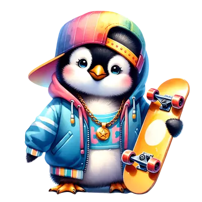 Bügelbild cooler Skater Pinguin Fylou's Style