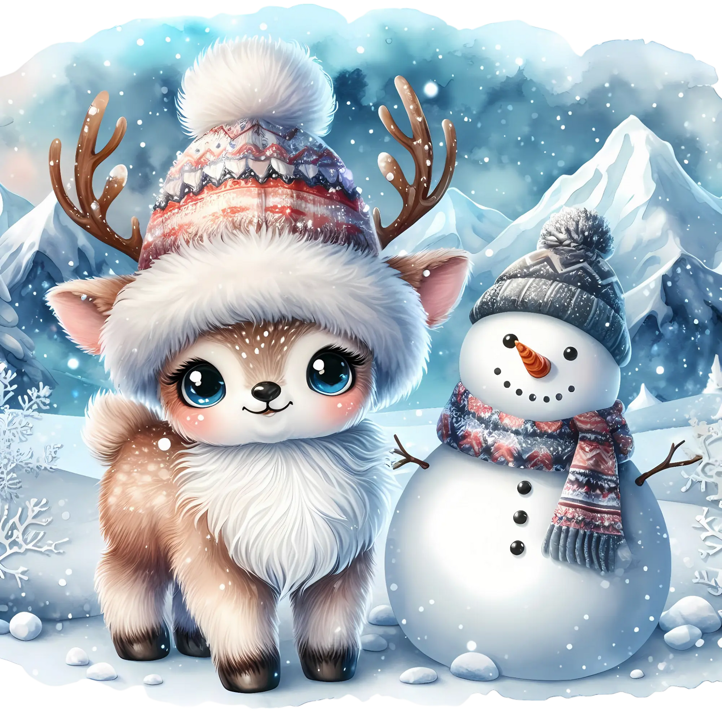 Bügelbild Rentier mit Schneemann - Fylou's Style