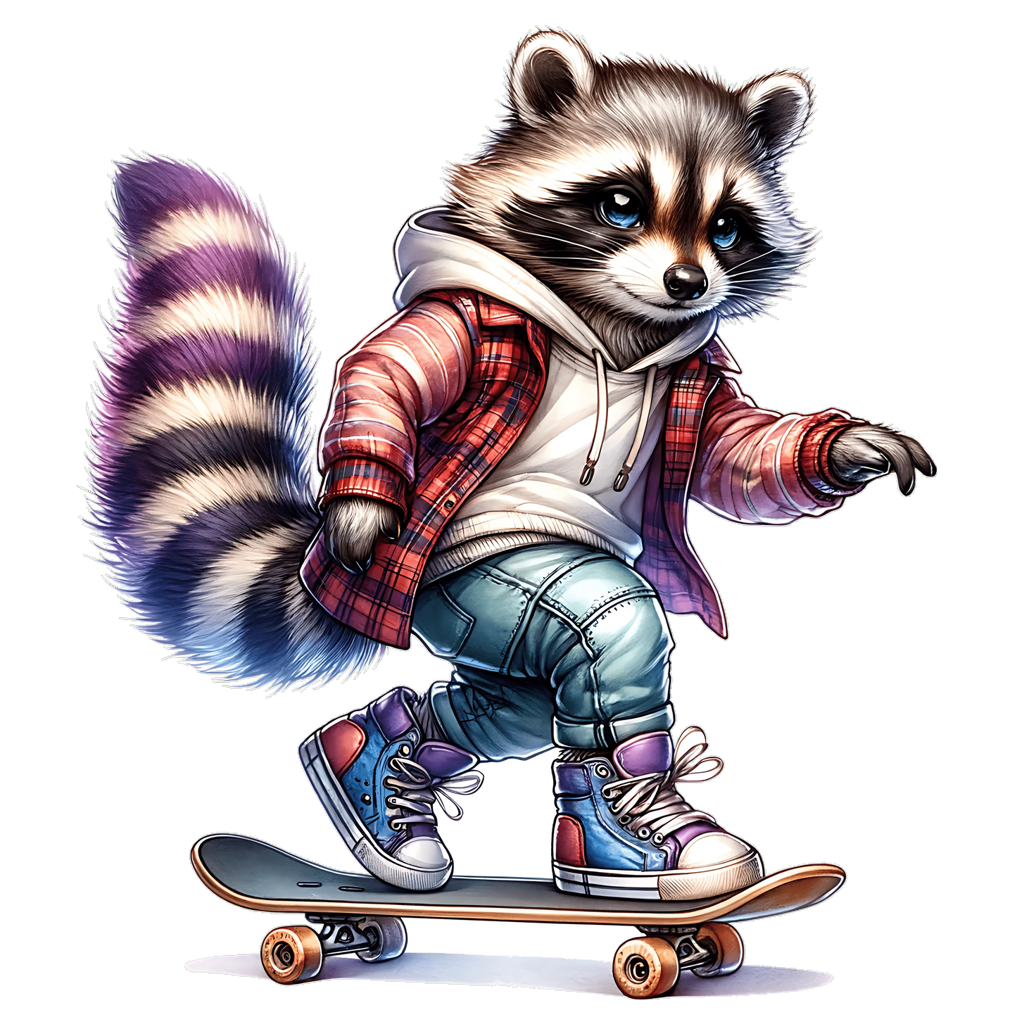 Bügelbild Skateboarder Waschbär Fylou's Style