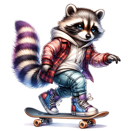 Bügelbild Skateboarder Waschbär Fylou's Style