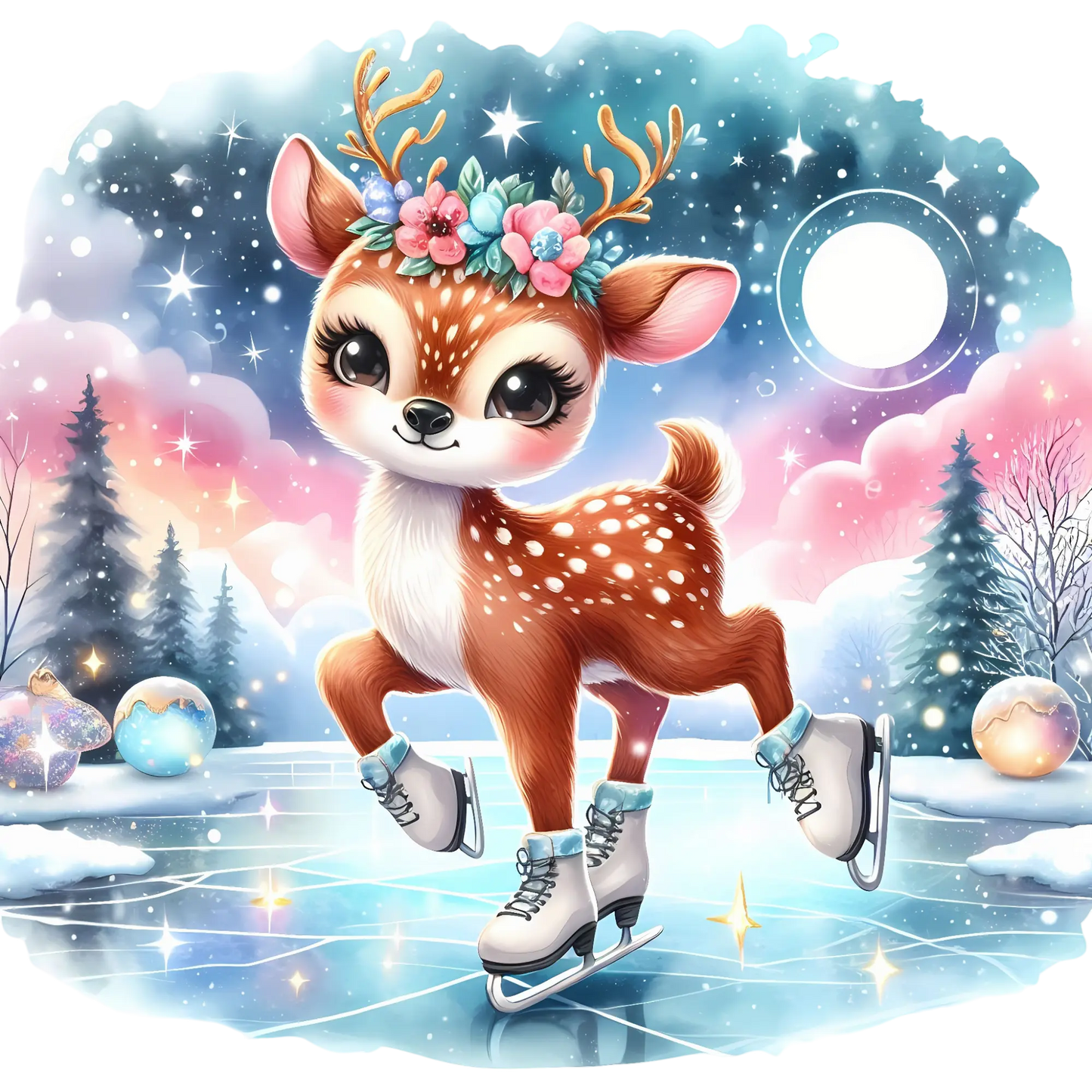 Bügelbild Rentier beim Eislaufen - Fylou's Style