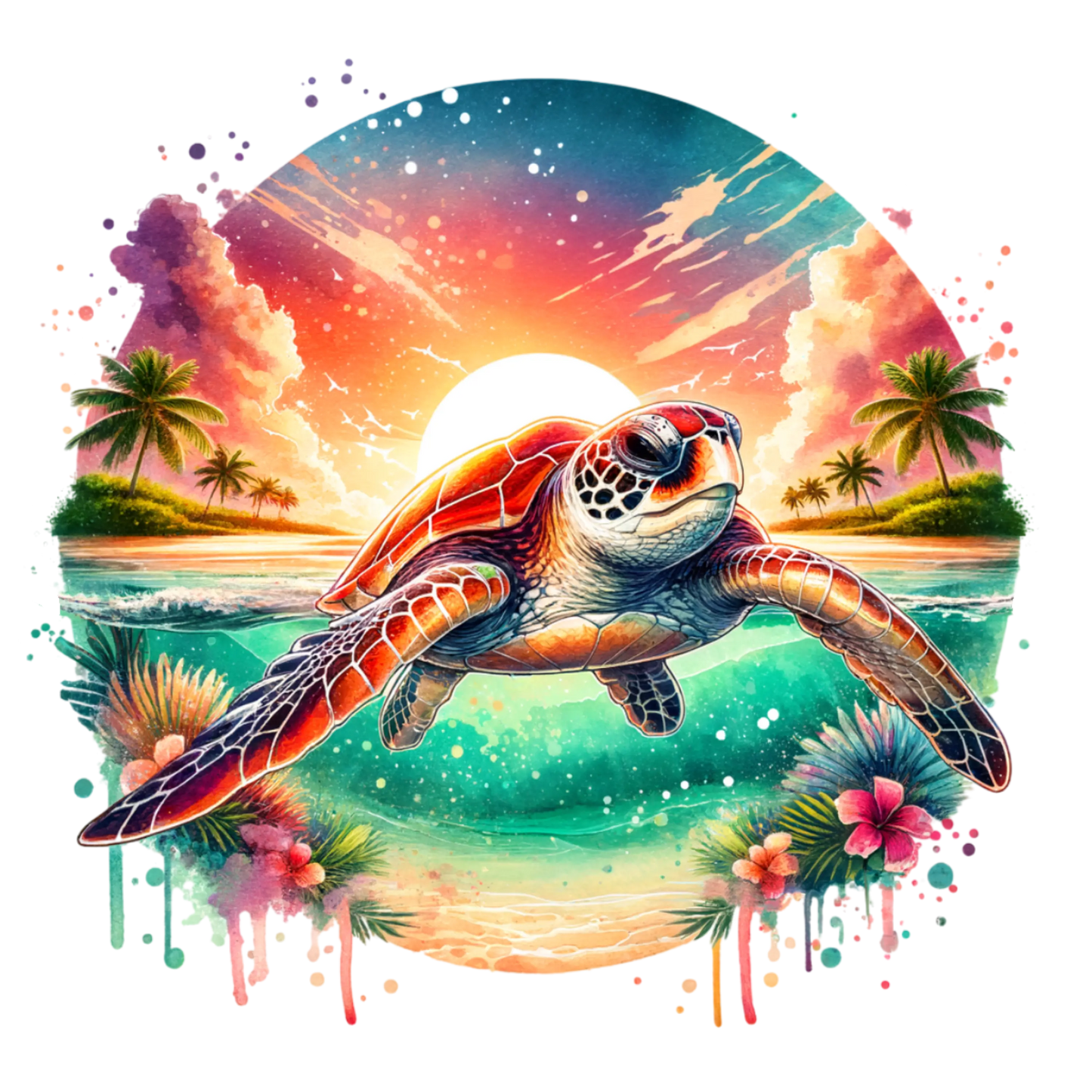 Bügelbild Wasserschildkröte im Sonnenuntergang Fylou's Style