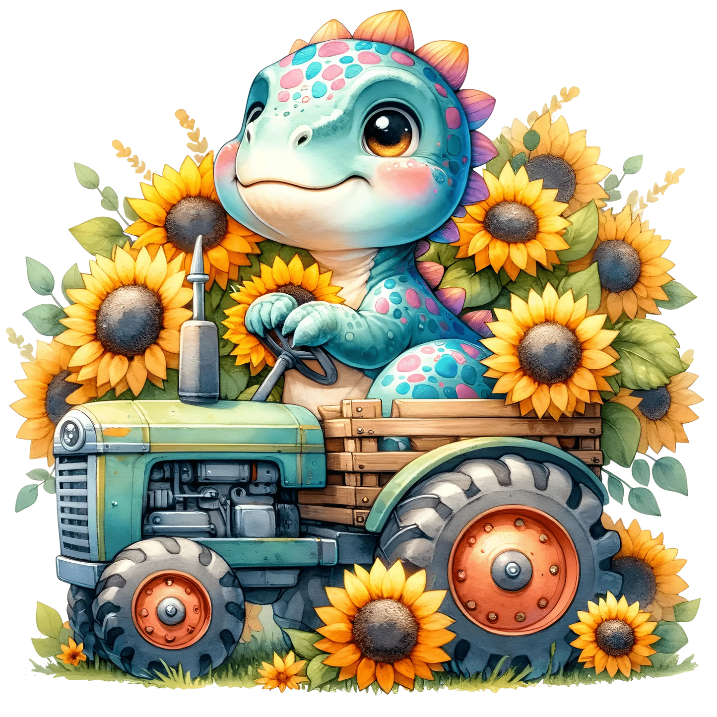 Bügelbild Sonnenblumen Dinosaurier #16 Fylou's Style