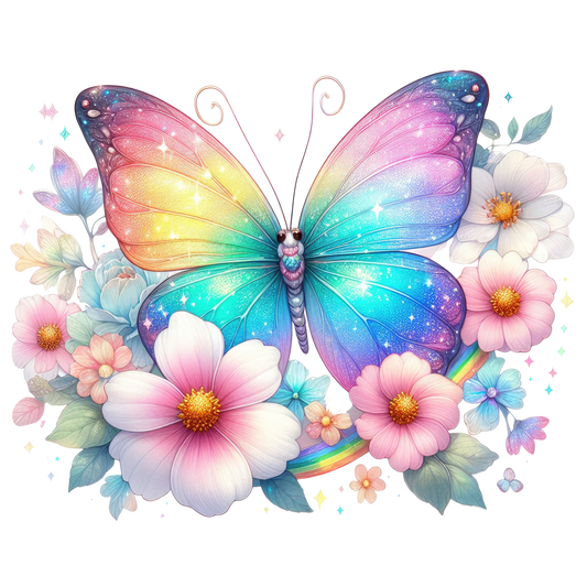 Bügelbild Glitzer Regenbogen Schmetterling #10 Fylou's Style