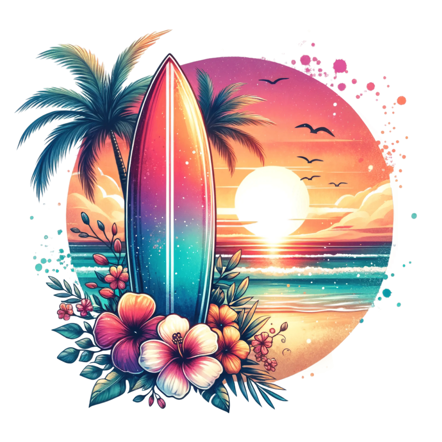 Bügelbild Tropical Beach Surfboard Fylou's Style