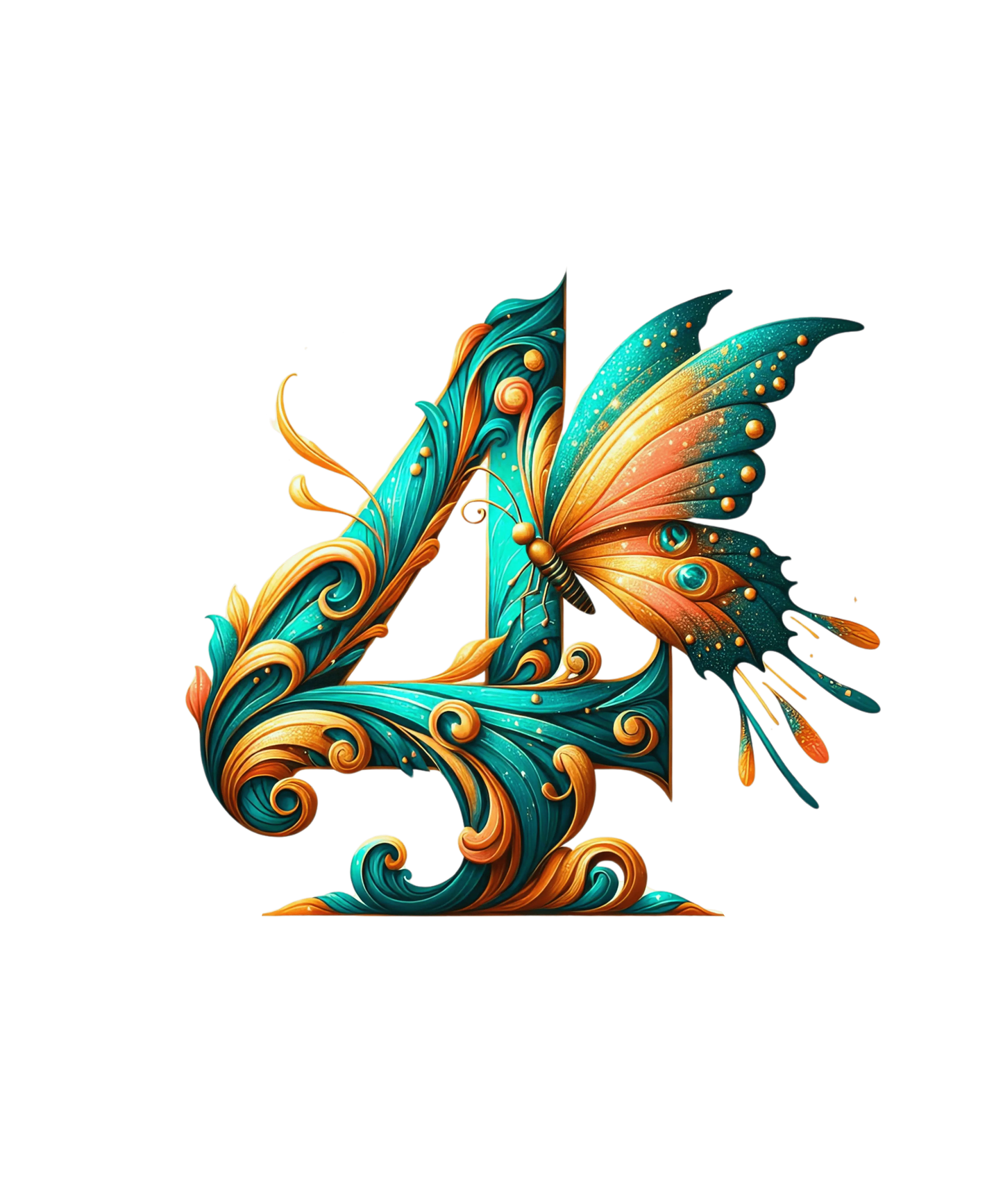 Bügelbild Zahl 4 Schmetterling Fylou's Style