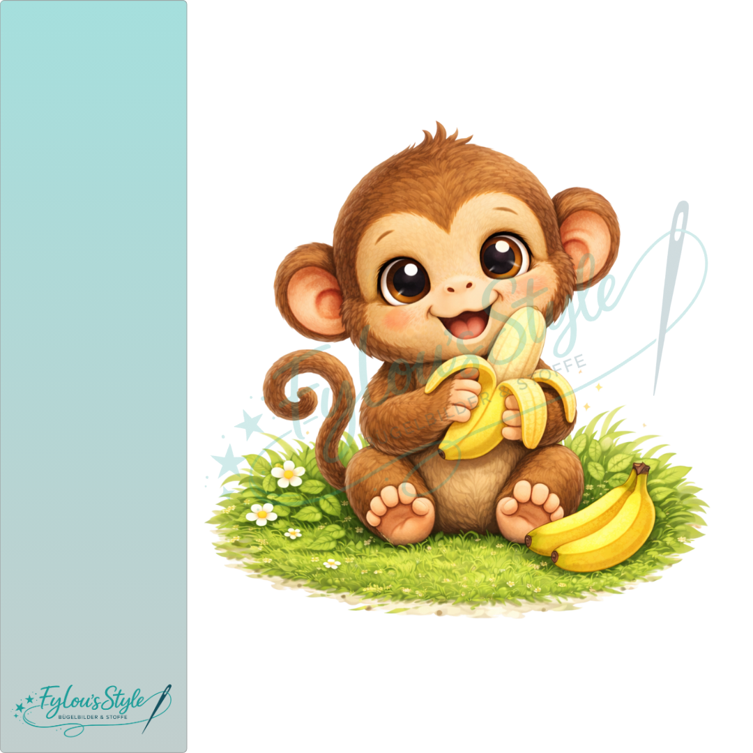 Bügelbild Äffchen mit Banane sitzend