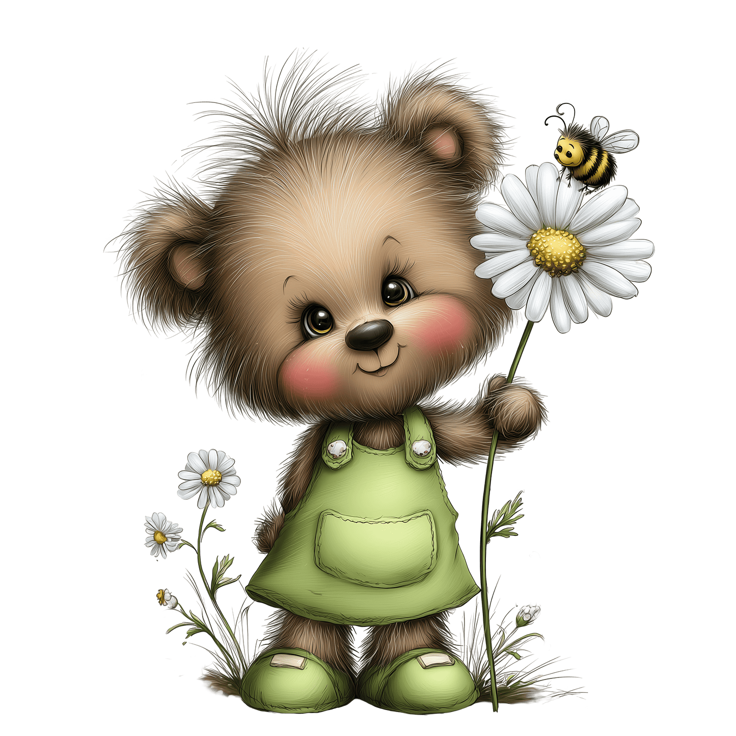 Bügelbild Bären Mädchen mit Gänseblümchen