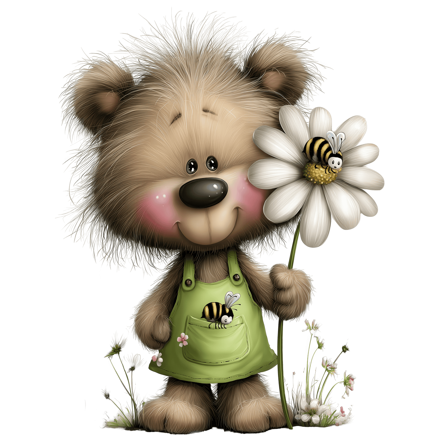 Bügelbild Bär mit Gänseblümchen