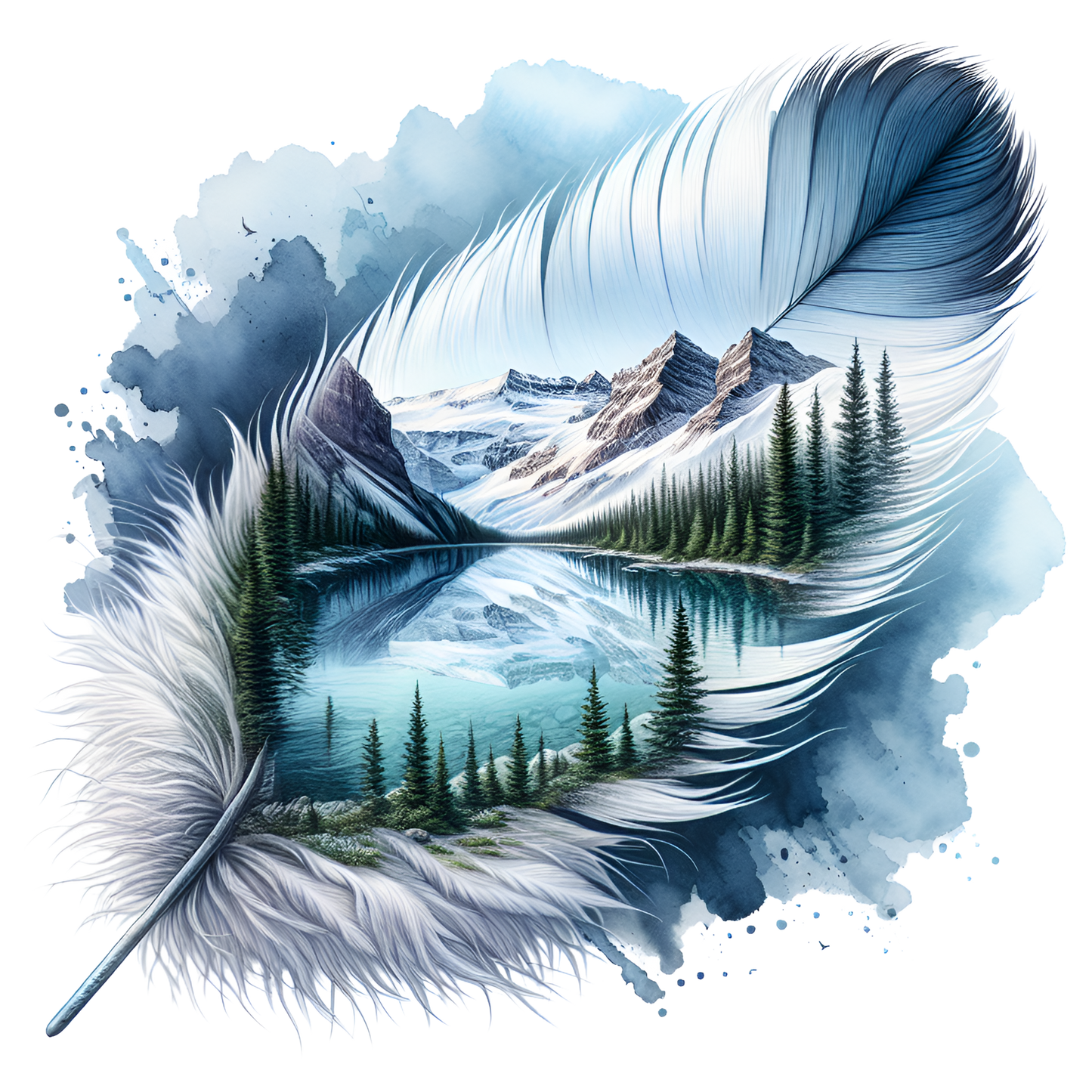 Bügelbild Bergsee Feder