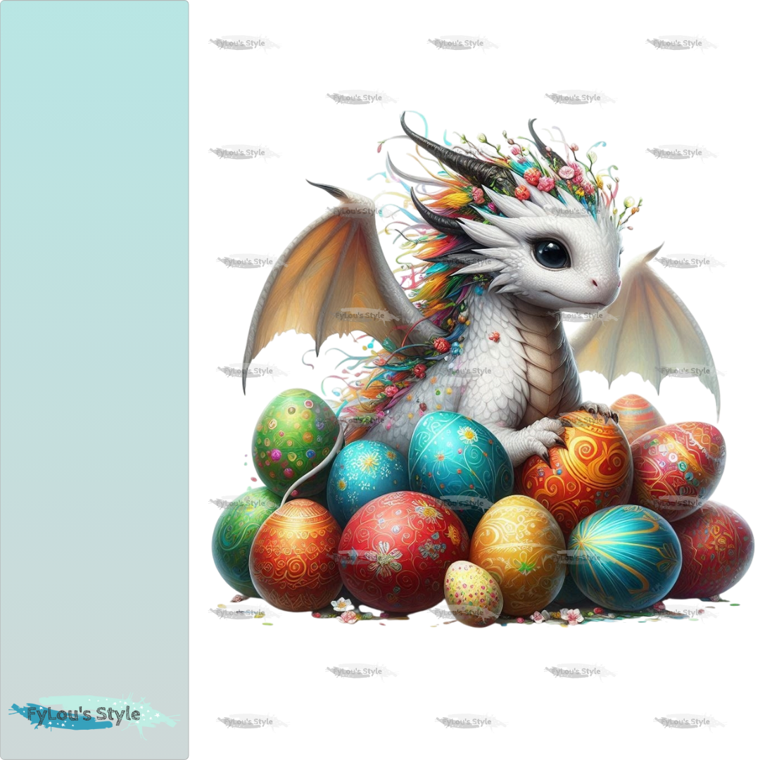 Bügelbild Blumen Drache mit Ostereier Fylou's Style