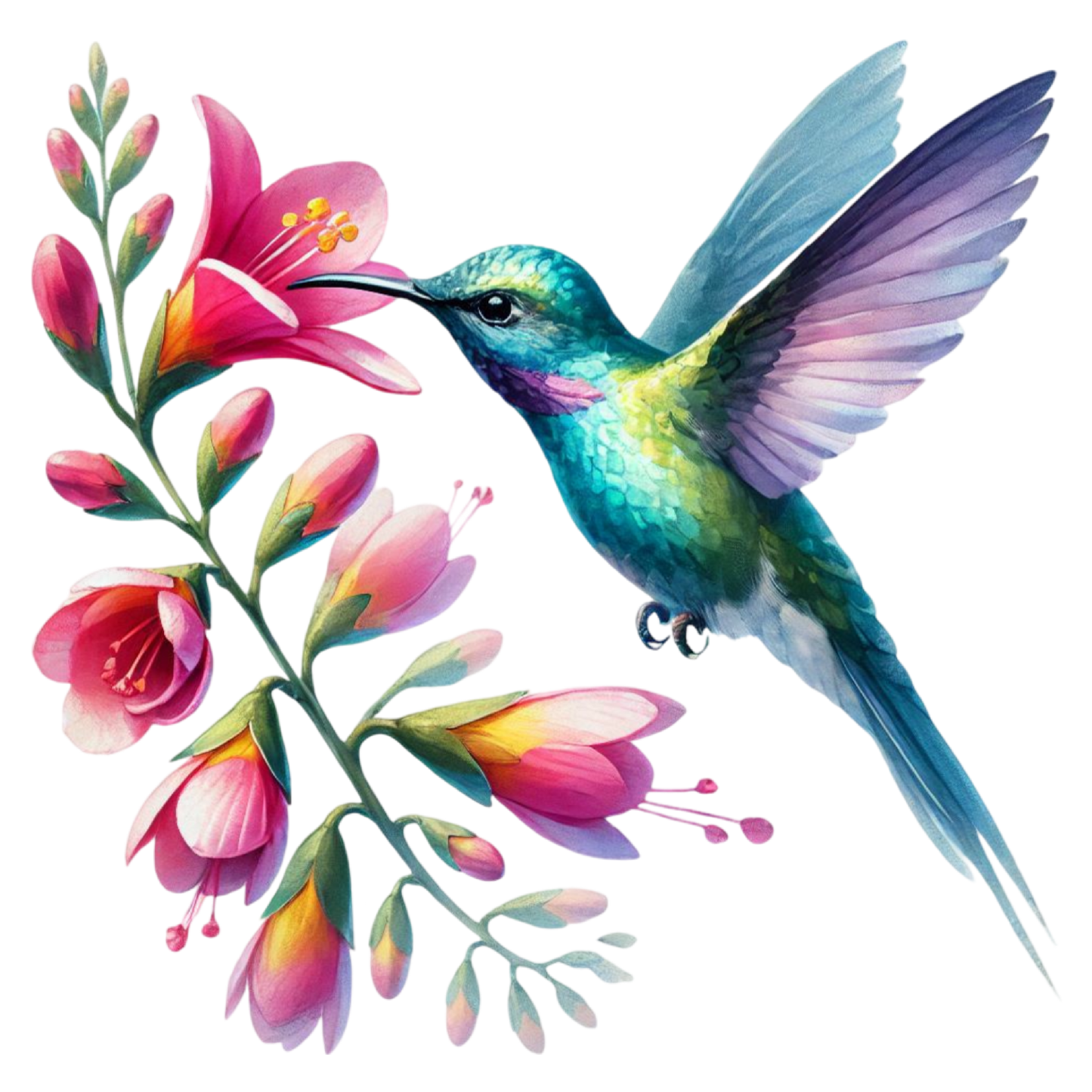 Bügelbild Blumen mit Kolibri #3 Fylou's Style