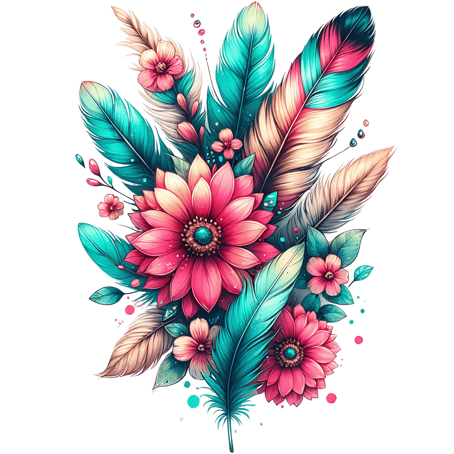 Bügelbild Boho Blumen teal