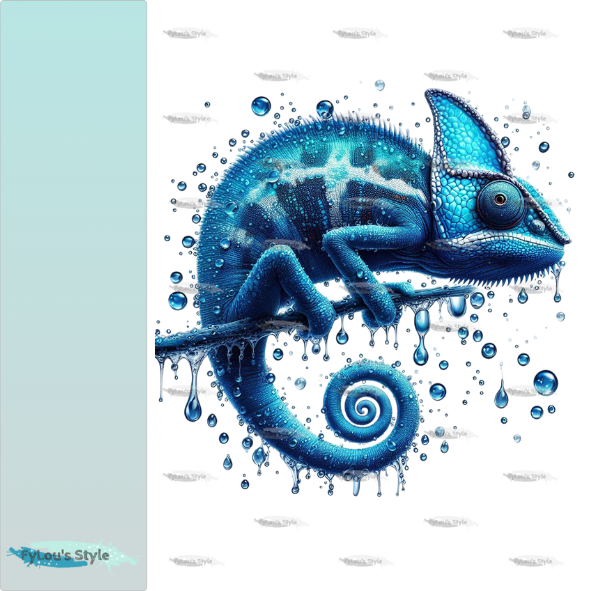 Bügelbild Chamäleon 3D Tropfen blau Fylou's Style