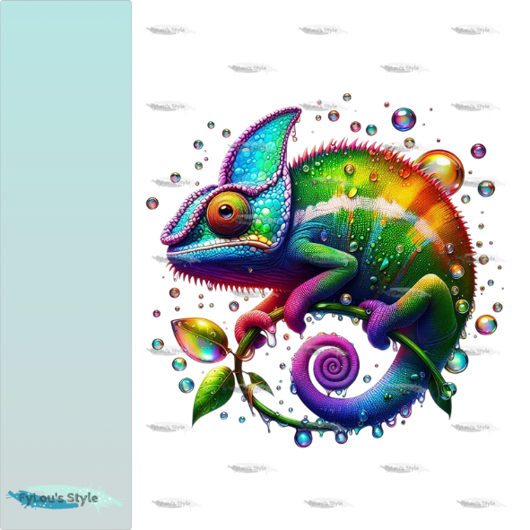 Bügelbild Chamäleon 3D Tropfen bunt #1 Fylou's Style