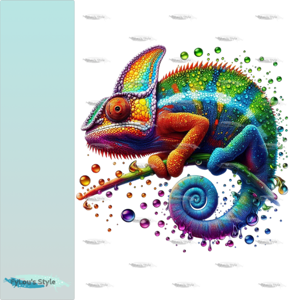 Bügelbild Chamäleon 3D Tropfen bunt #2 Fylou's Style