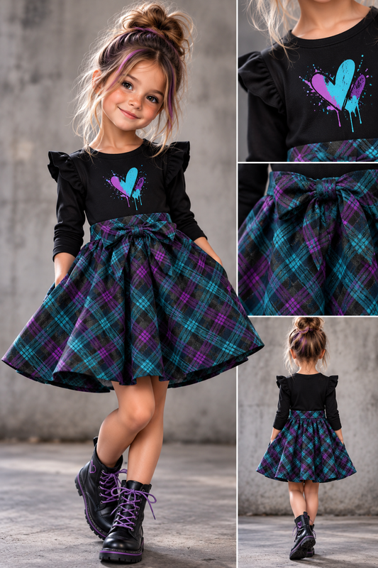 Vorbestellung Chaos Energy - Grunge Check Lila Bio French Terry Überbreite