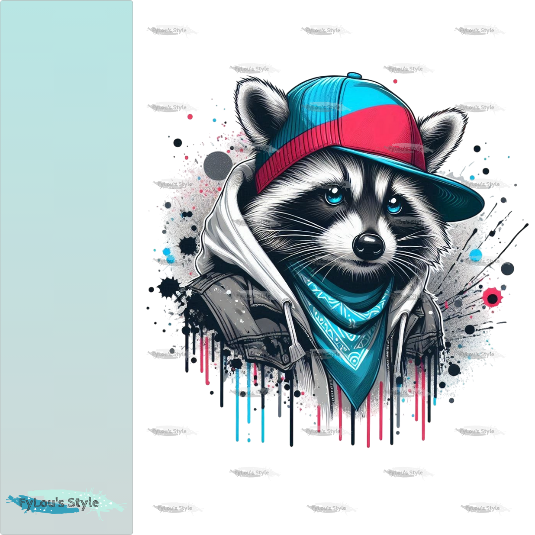 Bügelbild Cool Waschbär mit Cap Fylou's Style