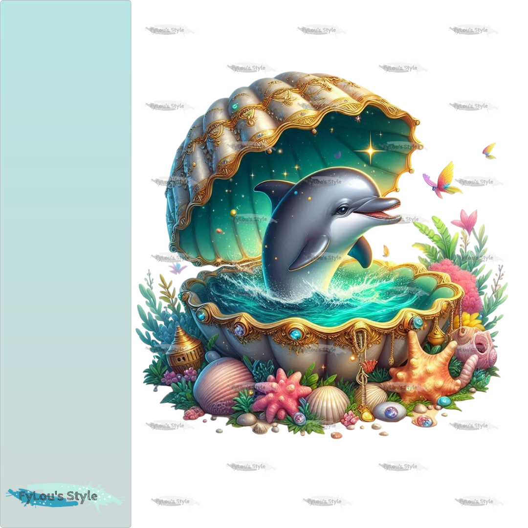 Bügelbild Delfin in Muschel #2