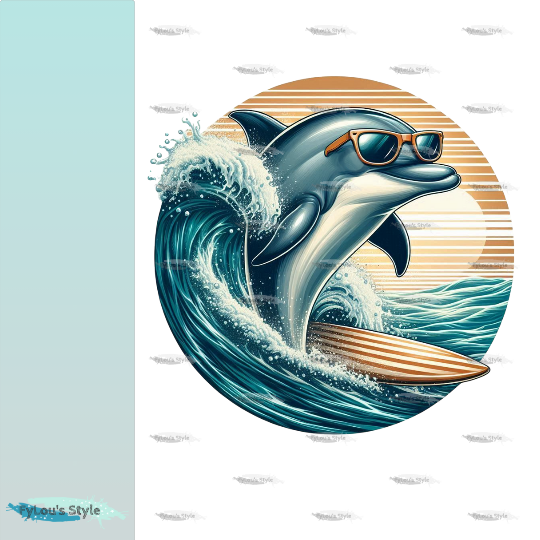Bügelbild Delfin mit Surfboard #1 Fylou's Style