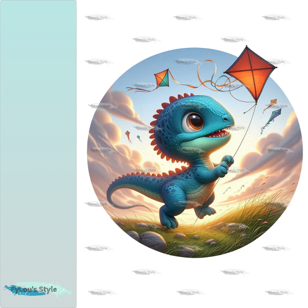Bügelbild Dino beim Drachen steigen #2
