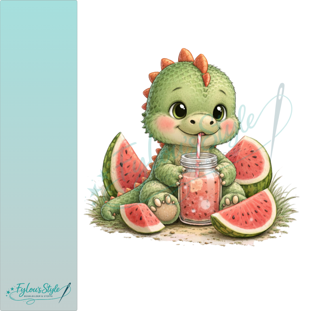 Bügelbild Dino mit Melonen