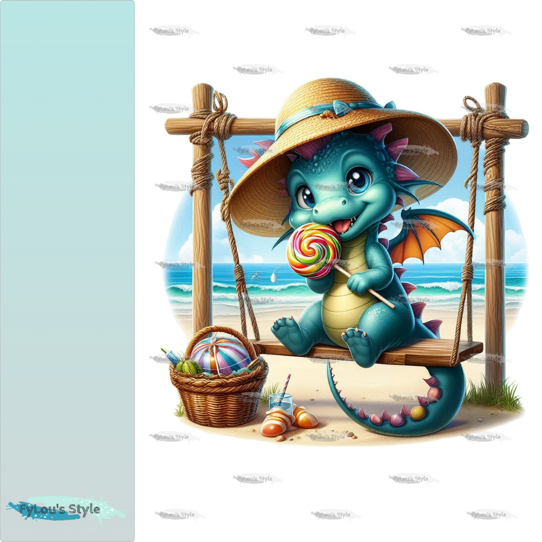 Bügelbild Drache auf Schaukel am Strand #4 Fylou's Style
