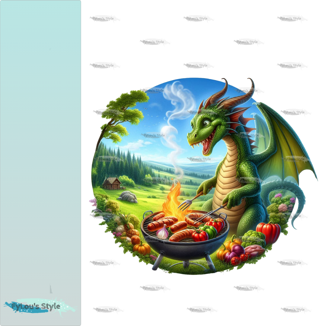 Bügelbild Drache beim Grillen #1 Fylou's Style
