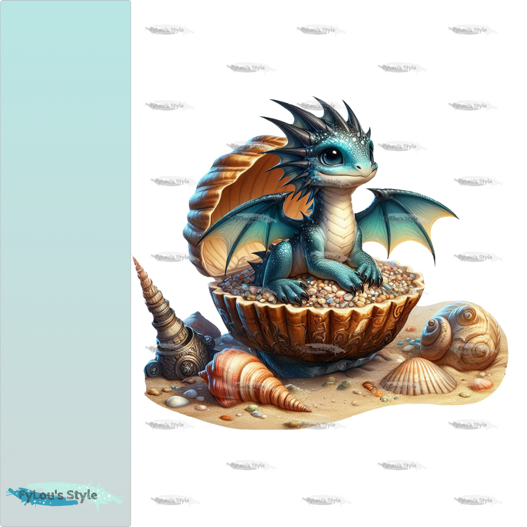 Bügelbild Drache in Muschel #1 Fylou's Style