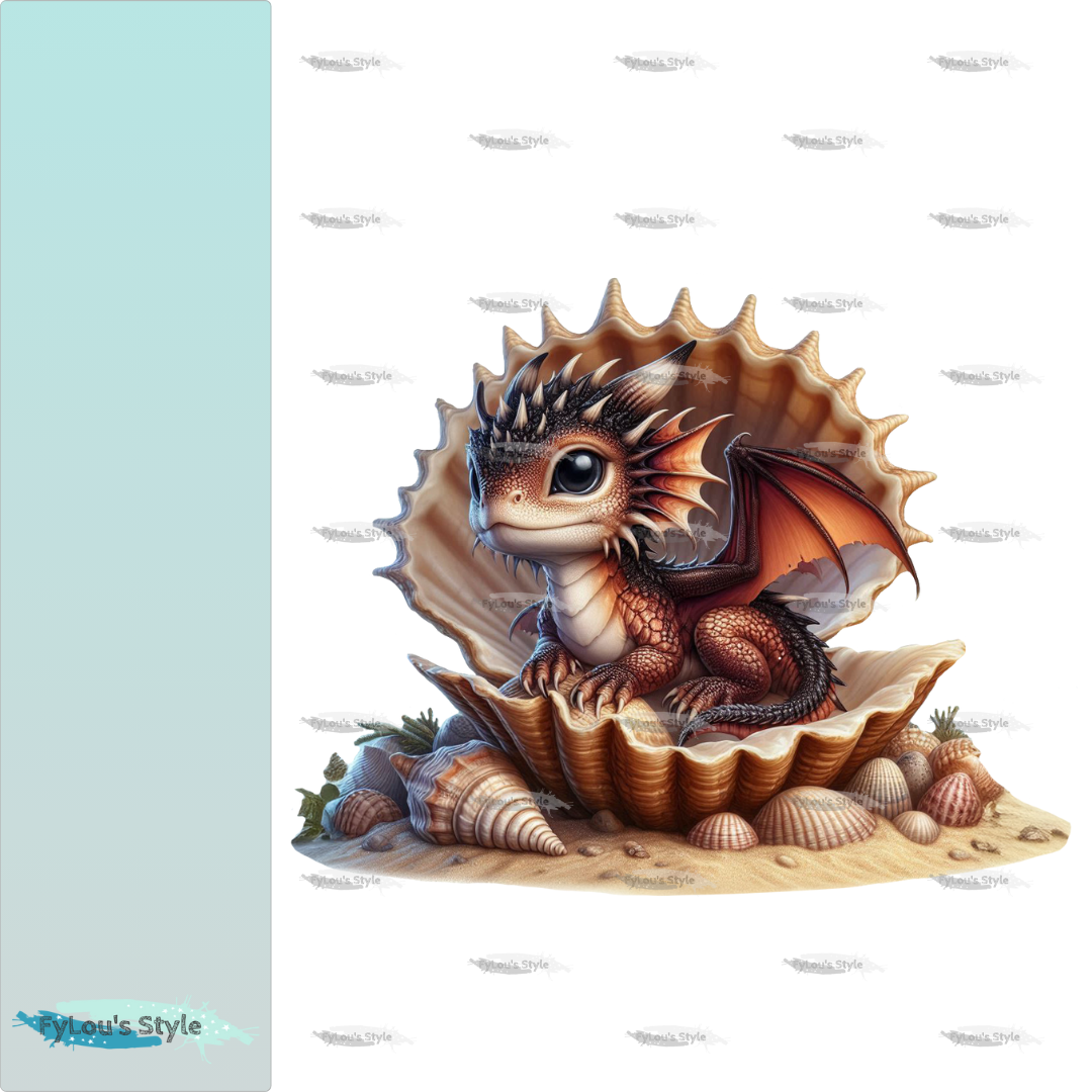 Bügelbild Drache in Muschel #5