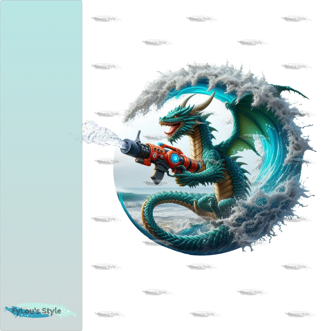 Bügelbild Drache mit Wasserpistole #1 Fylou's Style
