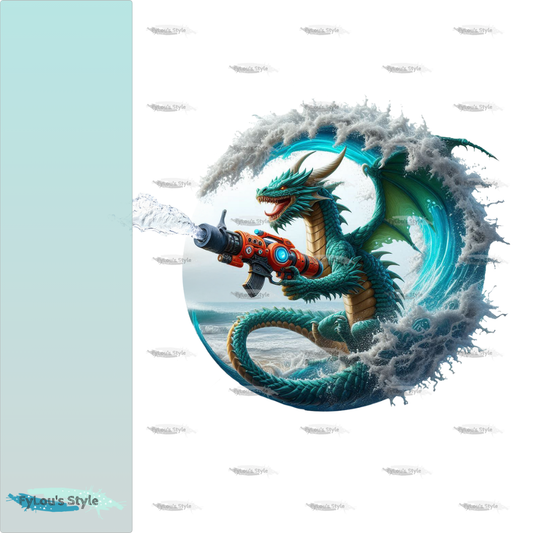 Bügelbild Drache mit Wasserpistole #1 Fylou's Style