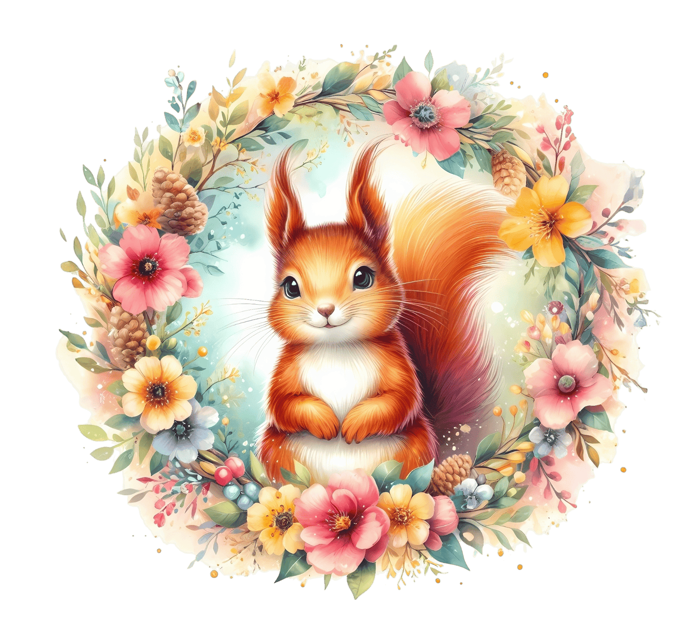 Bügelbild Eichhörnchen im Blumenkranz Fylou's Style
