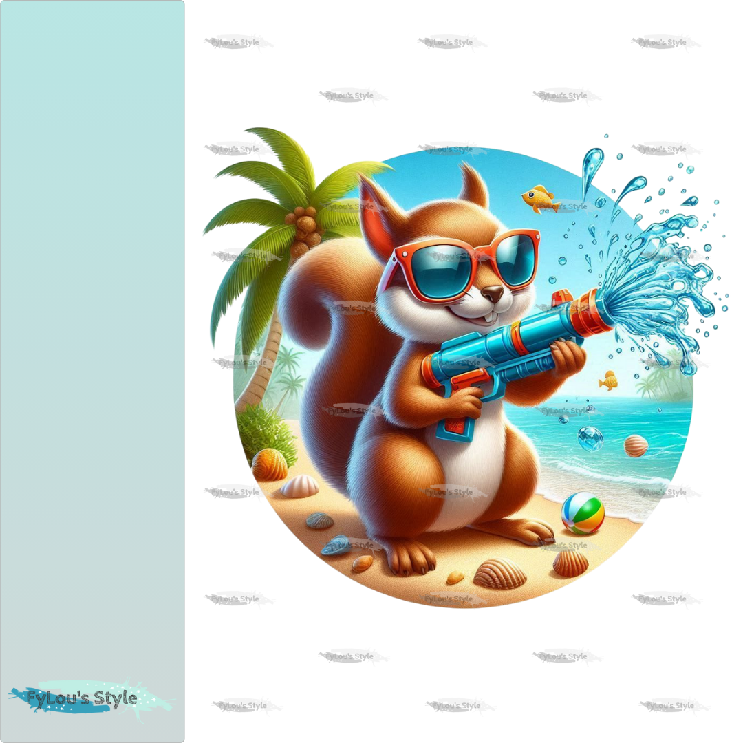 Bügelbild Eichhörnchen mit Wasserspritzpistole #1 Fylou's Style