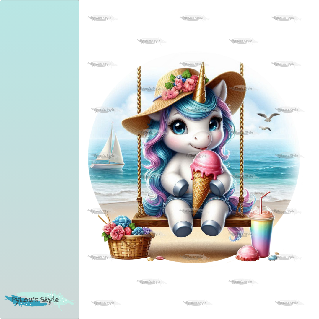 Bügelbild Einhorn auf der Schaukel am Strand #2 Fylou's Style