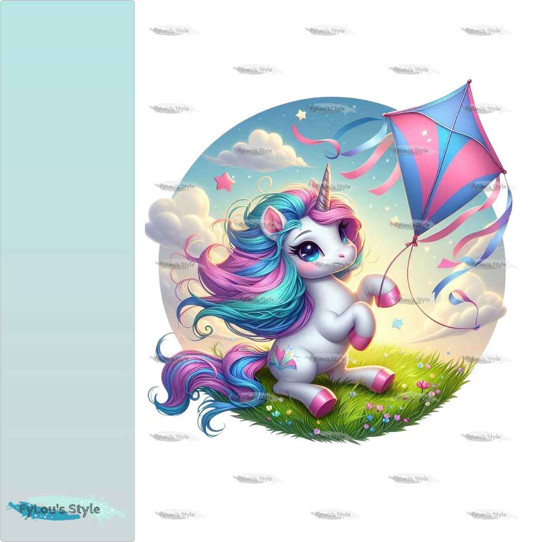 Bügelbild Einhorn beim Drachen steigen #1