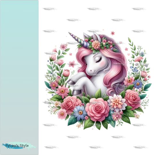 Bügelbild Einhorn im Blumenkranz Fylou's Style